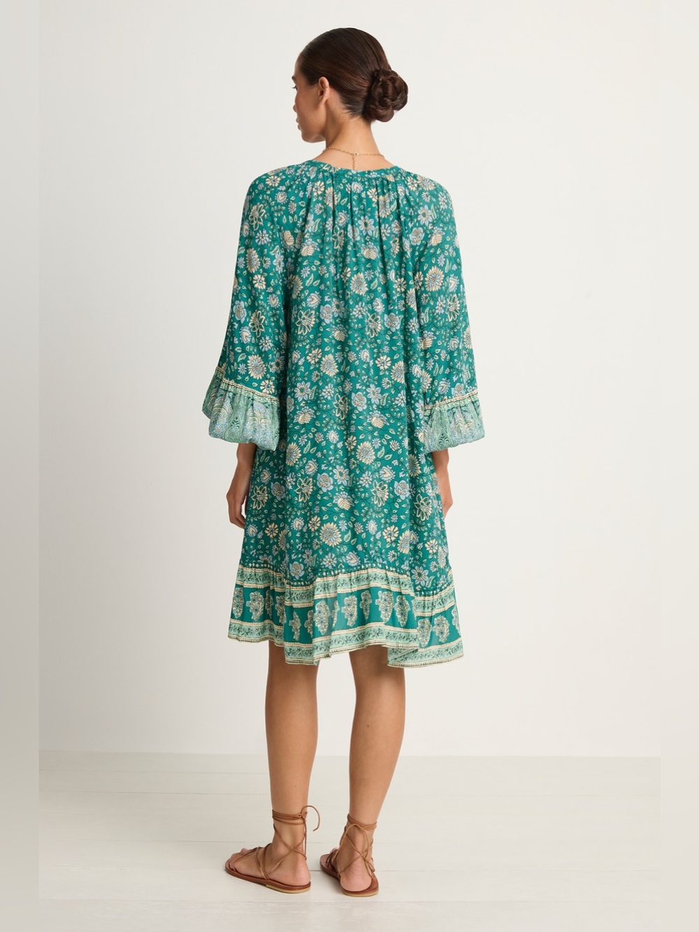๐ Spell Elysian Tunic Floral Mini Dress Ruffle Hem in Jade XS - Picture 2 of 11